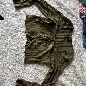 Olive Green Embroidered Women's Top